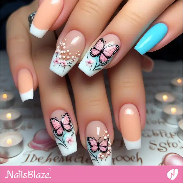 Flower and Butterfly Design Peach Fuzz Nails | Color of the Year 2024 - NB1812